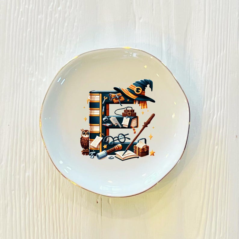 Personalized Magic Initial Ring Dish: Wizard Jewelry Trinket Dish
