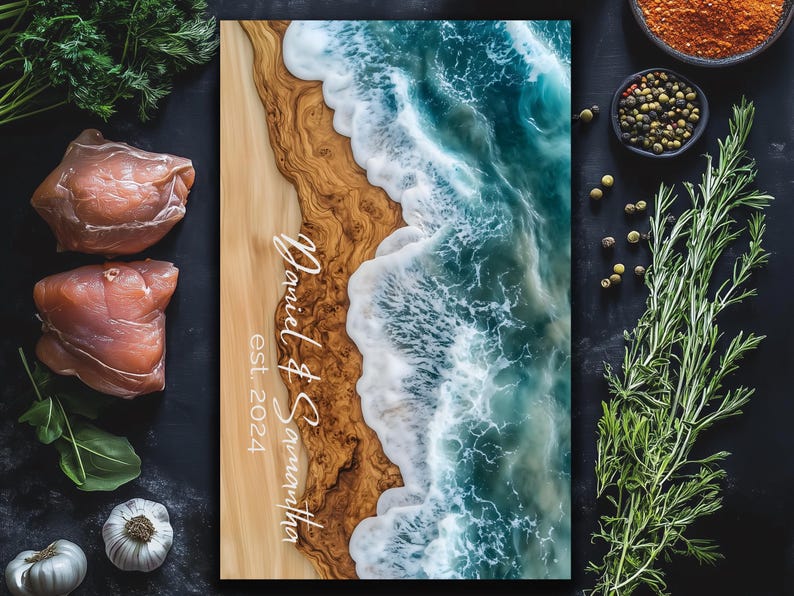 Decorative Glass Anniversary Cutting Board - Couples Wedding Chopping Block, Bridal Shower Charcuterie Gift, Personalized Name Kitchen Decor