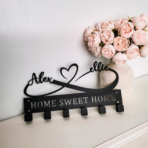 Custom Couple Heart Key Holder, Personalized Name Wall Decor, Infinity Heart Metal Sign, Key Organizer, Housewarming Gift, Christmas Gift
