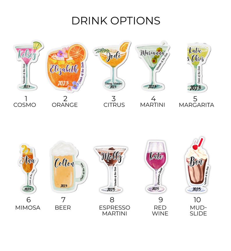 Personalized Cruise Drink Magnets | Cruise Door Name Cocktail Magnets | Personalized Cruise Cabin Door Sign | Girls or Family Cruise Gift