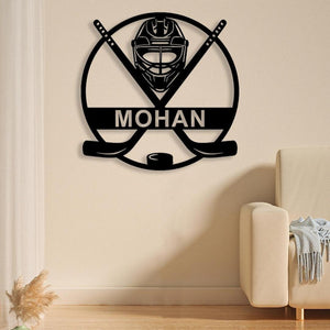Custom Metal Ice Hockey Name Sign, Personalised Player Stick Wall Art With LED, Hockey Gifts For Kid Boy Girl, Hockey Wall Decor, Door Sign