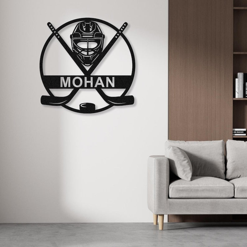 Custom Metal Ice Hockey Name Sign, Personalised Player Stick Wall Art With LED, Hockey Gifts For Kid Boy Girl, Hockey Wall Decor, Door Sign