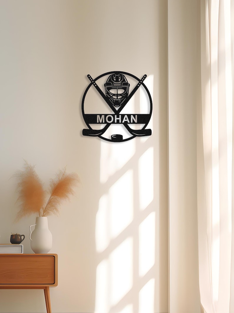 Custom Metal Ice Hockey Name Sign, Personalised Player Stick Wall Art With LED, Hockey Gifts For Kid Boy Girl, Hockey Wall Decor, Door Sign