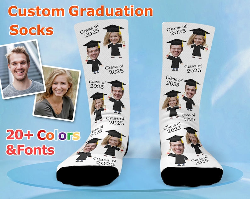 Class of 2025 Graduation Socks, 2025 Grad Socks, Personalized Graduation Socks, Custom Face Socks With text, 2025 Graduate, Graduation Gift
