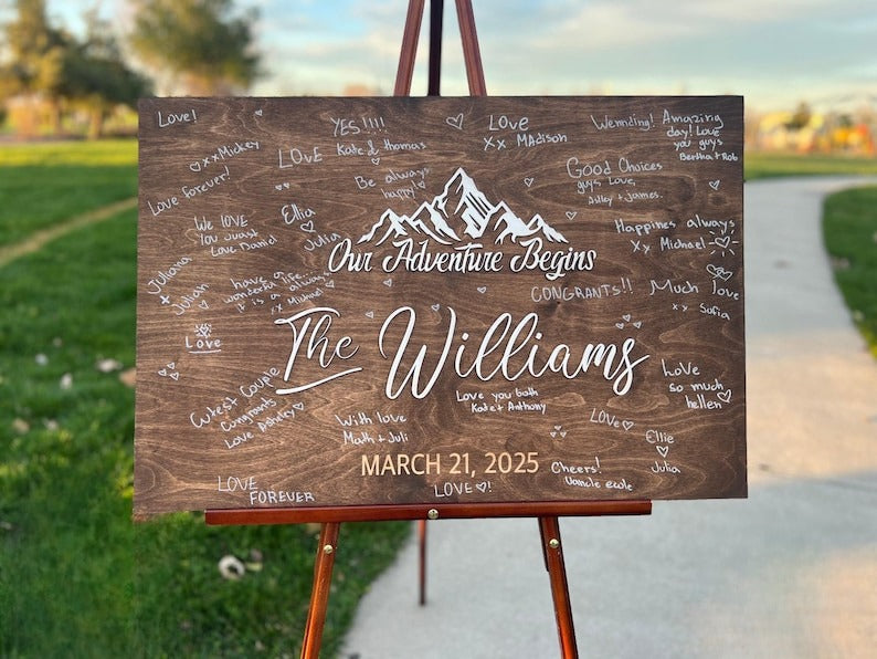 3D Wedding Guest Book Alternative - Our Adventure Awaits Guestbook - Wood 3D Guest Book Sign - Unique Wood Guestbook - Mountain Wedding Sign