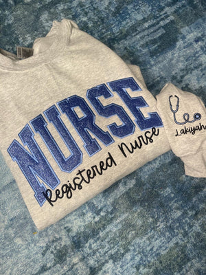 Personalized Nurse Embroidered Sweatshirt: Glitter Stethoscope Sleeve il_794xN.6716783670_i663.jpg