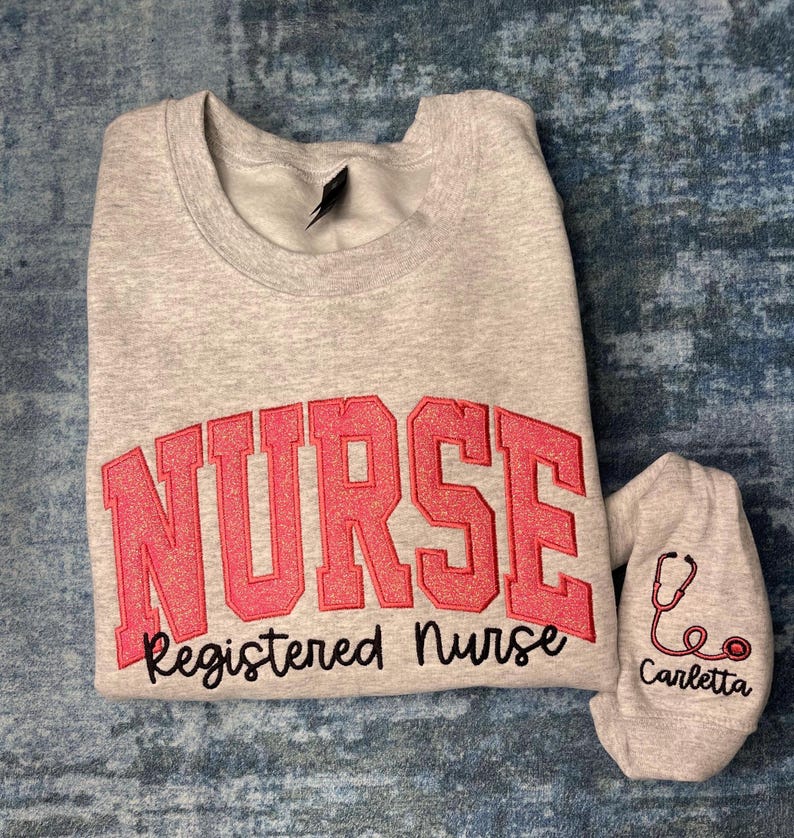 Personalized Nurse Embroidered Sweatshirt: Glitter Stethoscope Sleeve il_794xN.6716784620_oiuw.jpg