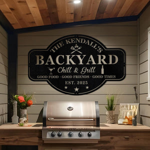 Personalized Bar & Grill Metal Sign,Custom Backyard Chill And Grill Signs for Outdoor,Backyard Patio Decor,Bar Sign,Backyard Decor,Mancave