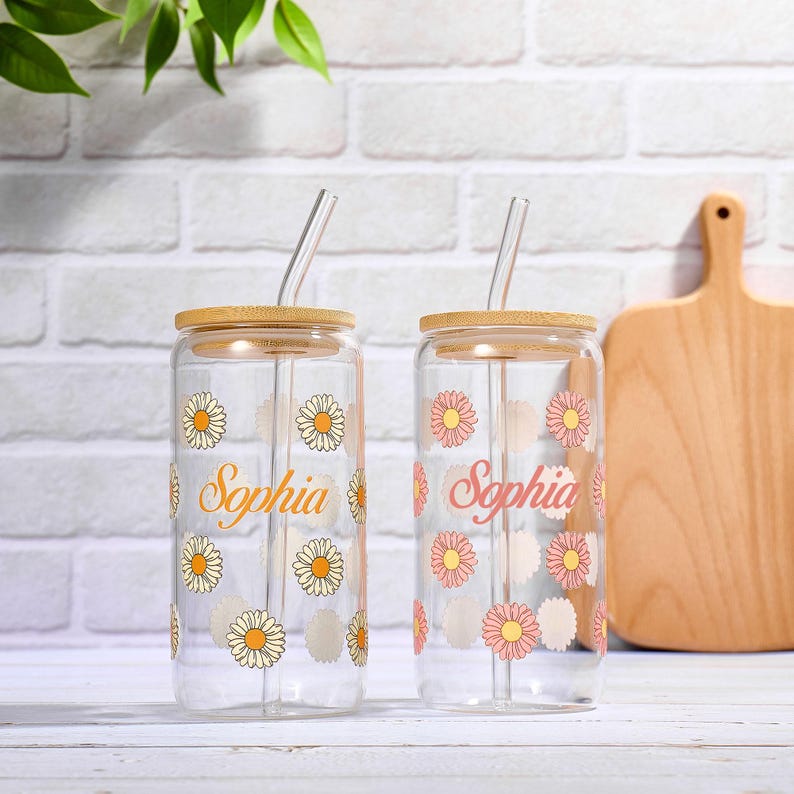 Personalized Birth Flower Tumbler With Name, Coffee Cup, Mothers Day, Birth Flower Glass, Gifts for Her, Bridesmaid Proposal, Party Favor