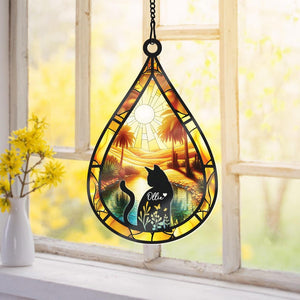 Custom Cat Memorial Acrylic Suncatcher With Name And Date, Personalized Teardrop Dog Memorial Suncatcher , Engraved Cat Lovers Gifts, Cat Loss Gift