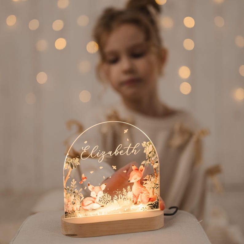 Custom Night Light for Baby Girl, Toddler Bedside Night Light, Custom Name Lamp, Floral Night Light for Nursery Decor, New Baby Gift