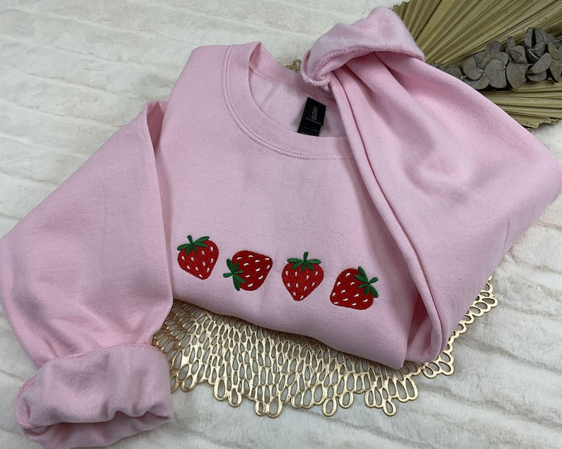 Strawberry Embroidered Sweatshirt, Gardener Gifts, Embroidery Fruit Hoodie, Strawberry Lover Gift, Strawberry Crewneck, Berry Embroidery il_794xN.6718047327_q63l.jpg
