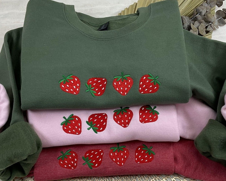 Strawberry Embroidered Sweatshirt, Gardener Gifts, Embroidery Fruit Hoodie, Strawberry Lover Gift, Strawberry Crewneck, Berry Embroidery il_794xN.6718047407_8nmk.jpg