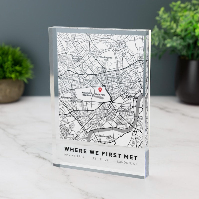 Where We First Met Personalised Map Print of City Custom Acrylic Block Any Location First Date Where It All Began Anniversary Decor Gift