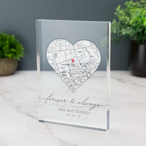 Where We First Met Personalised Heart Map Print of City Custom Acrylic Block Any Location First Date Where It All Began Anniversary Gift