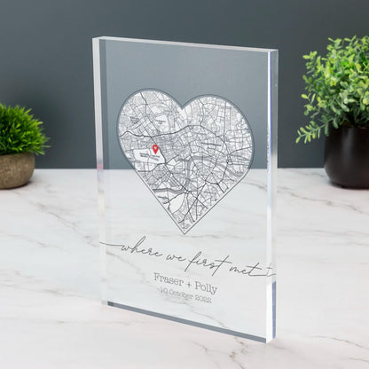 Where We First Met Personalised Heart Map Print of City Custom Acrylic Block Any Location First Date Where It All Began Anniversary Gift