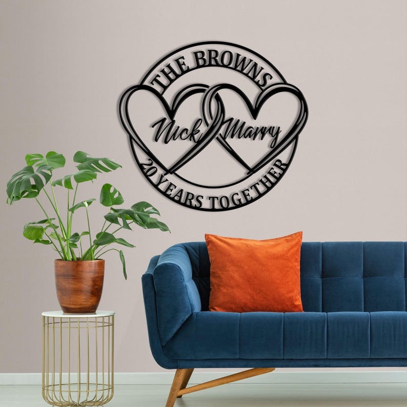Personalized Metal Anniversary Metal Sign,Couple Name Sign 20th Anniversary Sign Gift for Couple Romantic Wall Art Anniversary Gift Wedding