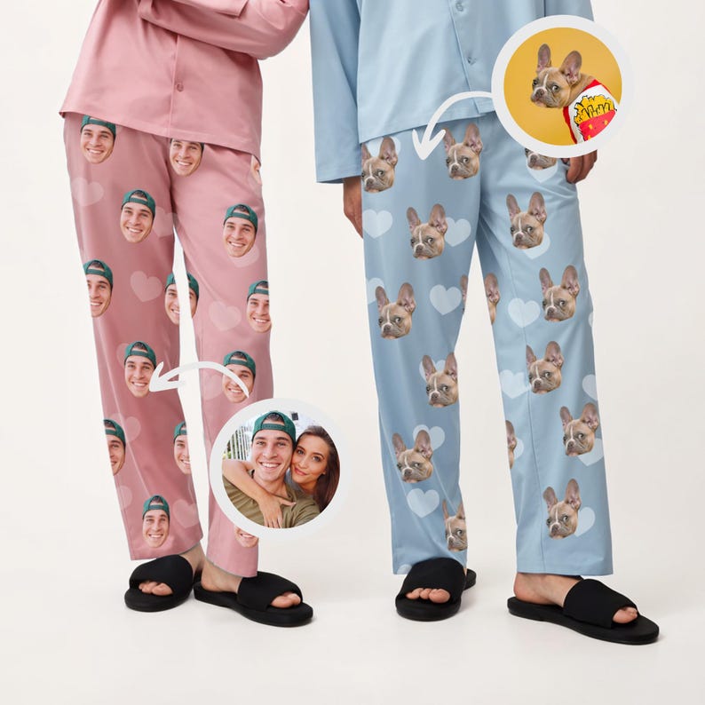Custom Photo Pajama Pants - Personalized Pet Pajamas Pants for Men Women - Couple Face Pajamas Gift for Husband