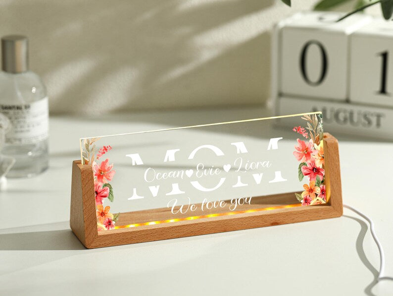 Personalized Night Light For Mom, Custom Flower Night Light, Mother's Day Gift, Birthday Gift For Mom, Mother Gifts