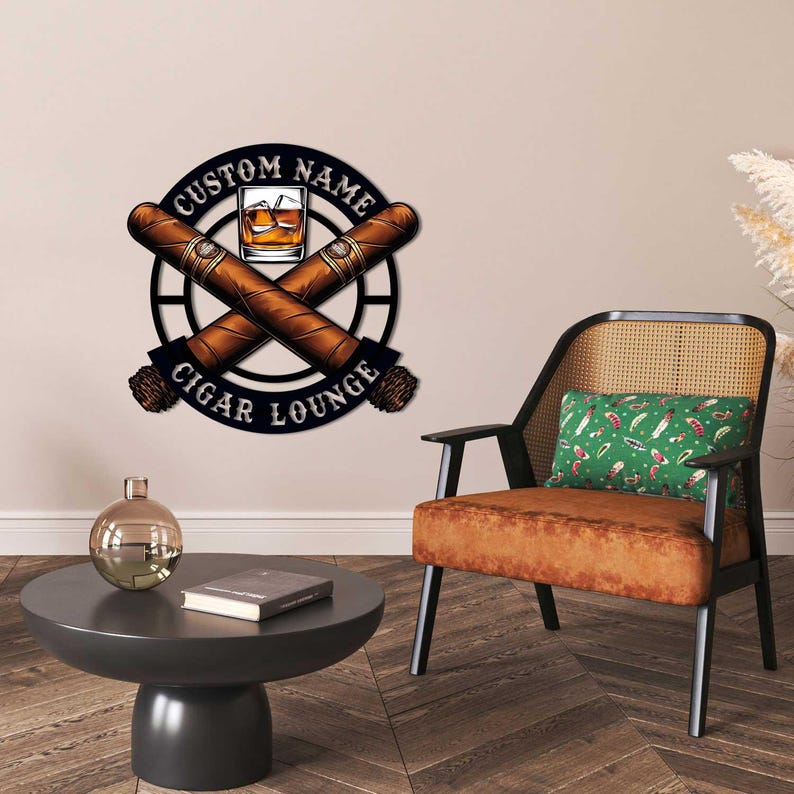 Custom Cigar Lounge Metal Wall Art, Personalized Smoking Cigar Name Sign, Cigar Shop Decor, Home Decor, Smoker Man Cave Decor