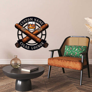 Custom Cigar Lounge Metal Wall Art, Personalized Smoking Cigar Name Sign, Cigar Shop Decor, Home Decor, Smoker Man Cave Decor