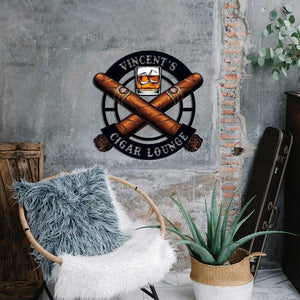 Custom Cigar Lounge Metal Wall Art, Personalized Smoking Cigar Name Sign, Cigar Shop Decor, Home Decor, Smoker Man Cave Decor