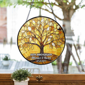 Personalized Tree of Life 50th Anniversary Gift, Golden Anniversary Glass Suncatcher, Tree of Life Window Hanging, Wedding Anniversary Gift