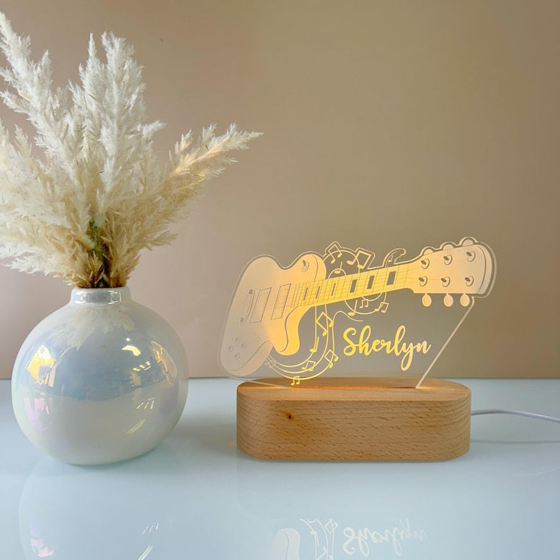 Personalized Guitar Night Light - Custom LED Lamp for Music Lovers, Perfect Gift for Guitarists, Unique Room Decor, Nightlight for Musicians