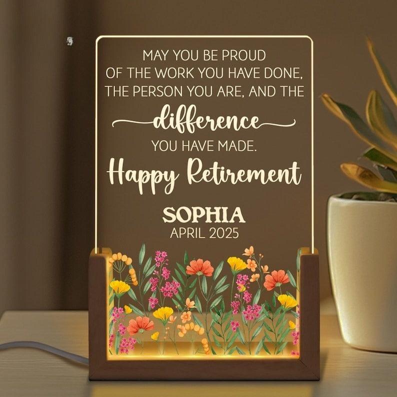Personalized Retirement Night Light, Retirement Gift Ideas, Happy Retirement LED Light, Custom Retirement Gifts For Women Boss Co-Worker