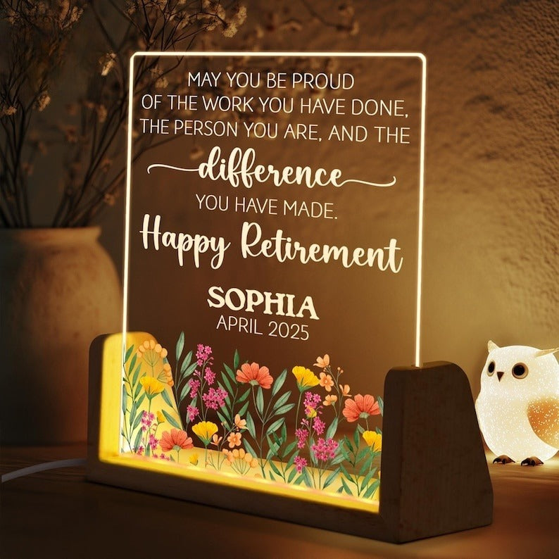 Personalized Retirement Night Light, Retirement Gift Ideas, Happy Retirement LED Light, Custom Retirement Gifts For Women Boss Co-Worker