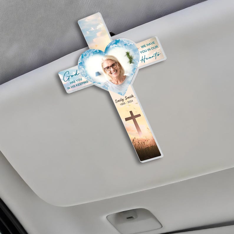 God Has You In His Arms Custom Photo Car Visor Clip, Personalized Memorial Gift, Custom Memorial Sun Visor Picture Clip,Gift Car Accessories, Memorial Keepsake Gift