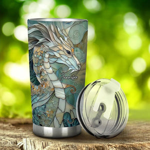Love Dragons Personalized Dragon Tumbler, Mosaic Artistic Dragon Lover Travel Mug, Blue Dragon Tumbler, Gift for Dad, Custom Travel Mug