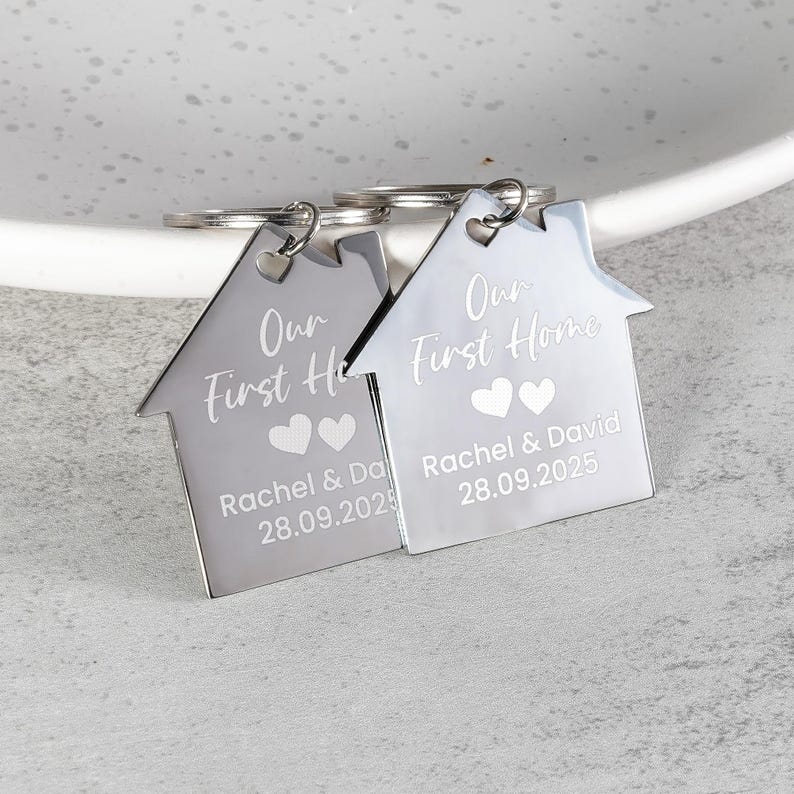 First Home Keyrings, New Home Keyrings, Steel House Keyring, New Home Gift, New House Gift, Housewarming Gift