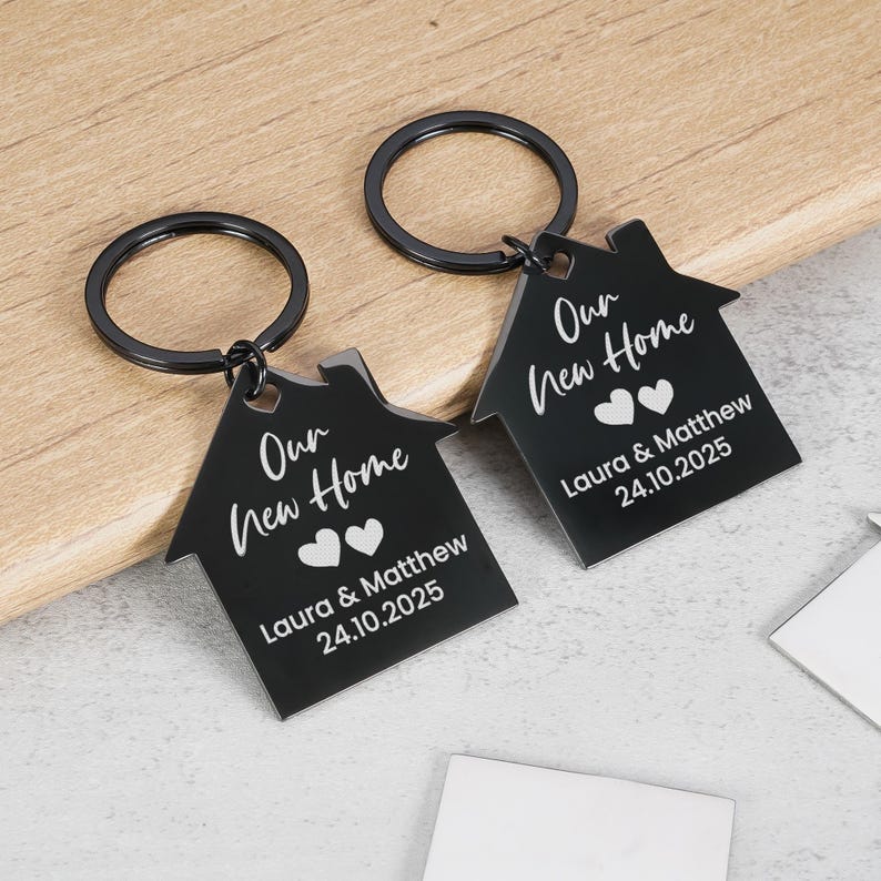 First Home Keyrings, New Home Keyrings, Steel House Keyring, New Home Gift, New House Gift, Housewarming Gift