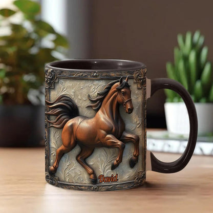 Cool Horse Personalized Custom Accent Mug, Inflated Equestrian Coffee Mug for Horses Rider, Equine Lover Mug Gift, Funny Custom Gifts