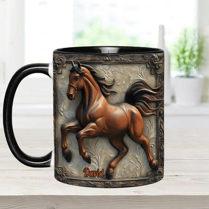 Cool Horse Personalized Custom Accent Mug, Inflated Equestrian Coffee Mug for Horses Rider, Equine Lover Mug Gift, Funny Custom Gifts