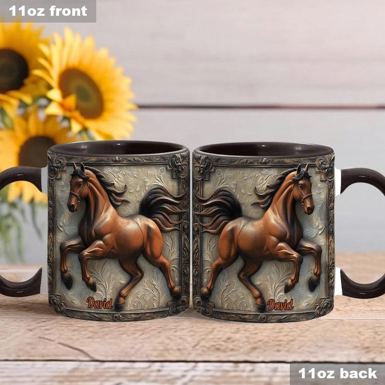 Cool Horse Personalized Custom Accent Mug, Inflated Equestrian Coffee Mug for Horses Rider, Equine Lover Mug Gift, Funny Custom Gifts