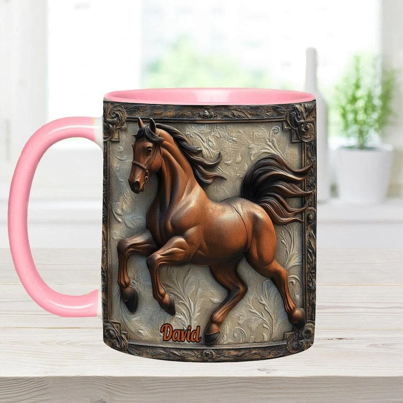 Cool Horse Personalized Custom Accent Mug, Inflated Equestrian Coffee Mug for Horses Rider, Equine Lover Mug Gift, Funny Custom Gifts