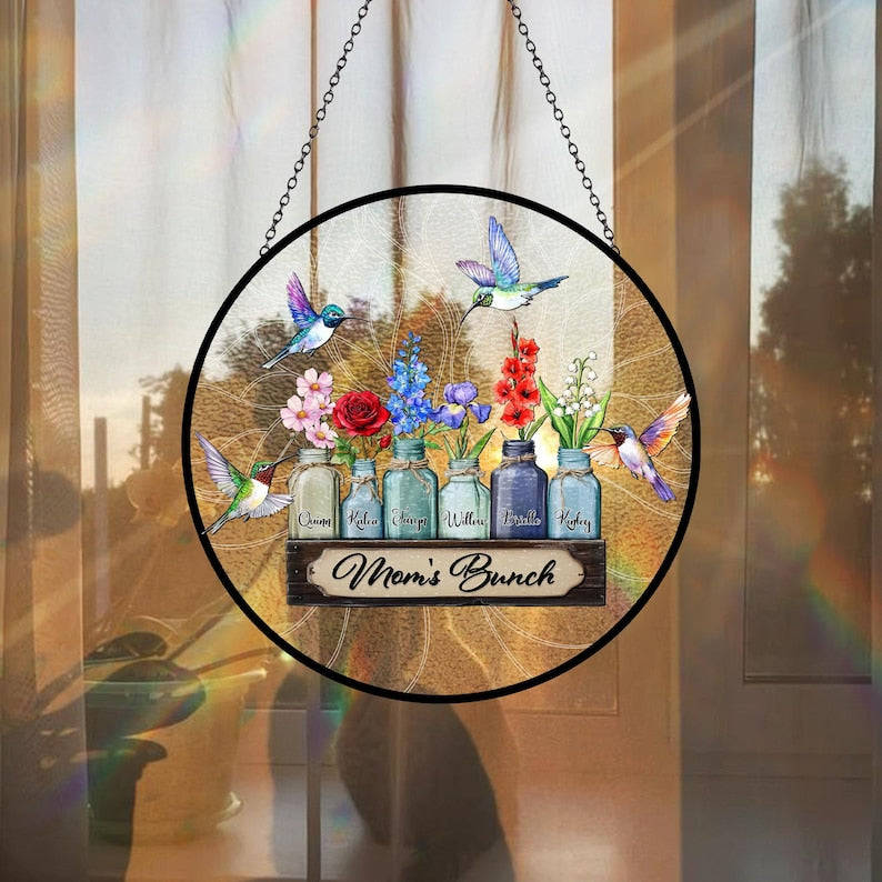 Personalized Mother's Day Suncatcher, Custom Birth Flower, Mom s Bunch Gift, Mason Jar Window Hanging, Mother's Day Gift, Nana's Blessings