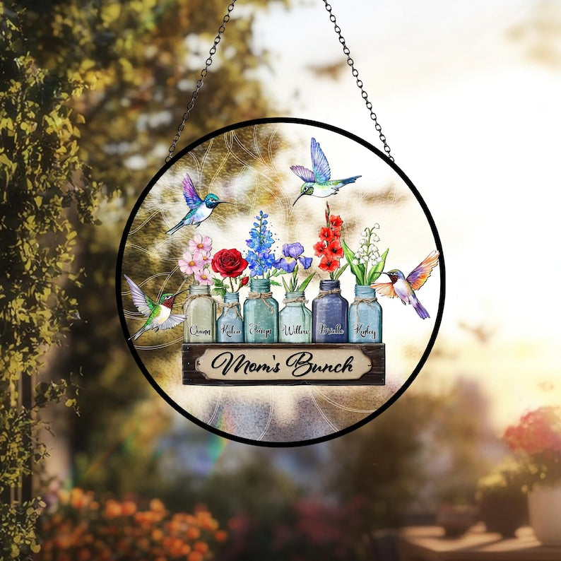 Personalized Mother's Day Suncatcher, Custom Birth Flower, Mom s Bunch Gift, Mason Jar Window Hanging, Mother's Day Gift, Nana's Blessings