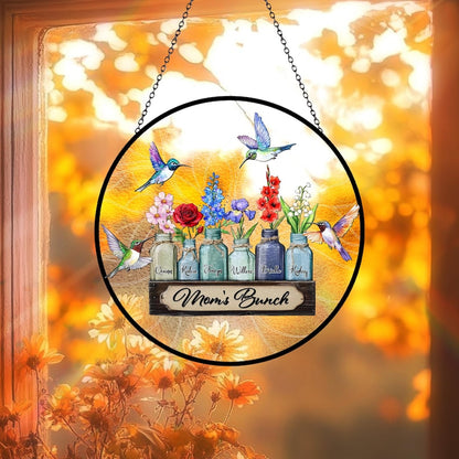 Personalized Mother's Day Suncatcher, Custom Birth Flower, Mom s Bunch Gift, Mason Jar Window Hanging, Mother's Day Gift, Nana's Blessings