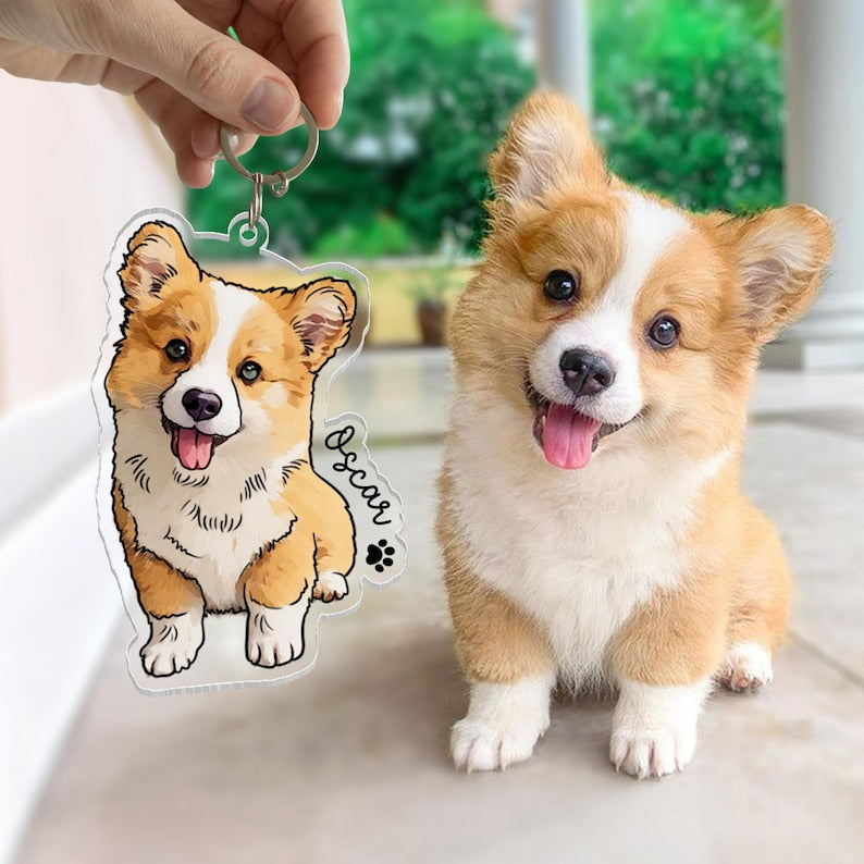Personalized Pet Portrait Keychain, Custom Dog Keychain, Dog Lover Gift, Gifts For Pet Lover, Cute Dog Photo Keychain, Dog Acrylic Keychain