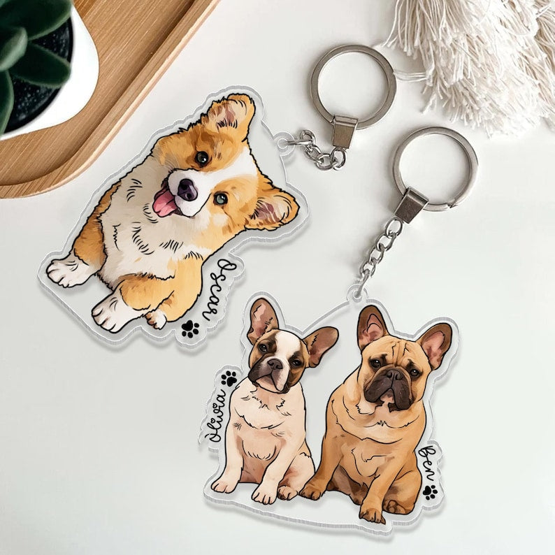 Personalized Pet Portrait Keychain, Custom Dog Keychain, Dog Lover Gift, Gifts For Pet Lover, Cute Dog Photo Keychain, Dog Acrylic Keychain