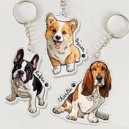 Personalized Pet Portrait Keychain, Custom Dog Keychain, Dog Lover Gift, Gifts For Pet Lover, Cute Dog Photo Keychain, Dog Acrylic Keychain