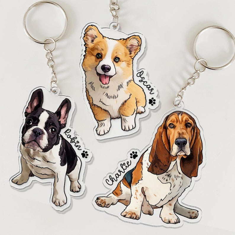 Personalized Pet Portrait Keychain, Custom Dog Keychain, Dog Lover Gift, Gifts For Pet Lover, Cute Dog Photo Keychain, Dog Acrylic Keychain