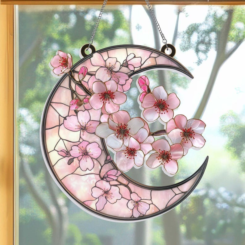 Cherry Blossom Acrylic Suncatcher Hanging, Sakura Flower Suncatcher, Cherry Blossom Lover Gift, Spring Floral, Gift for Mom, Gift For Her