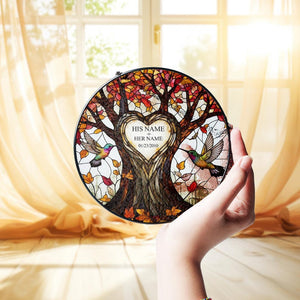 Personalized Tree of life anniversary GLASS Suncatcher Hanging - Wedding Anniversary gift, Hummingbird lovers gift for husband wife