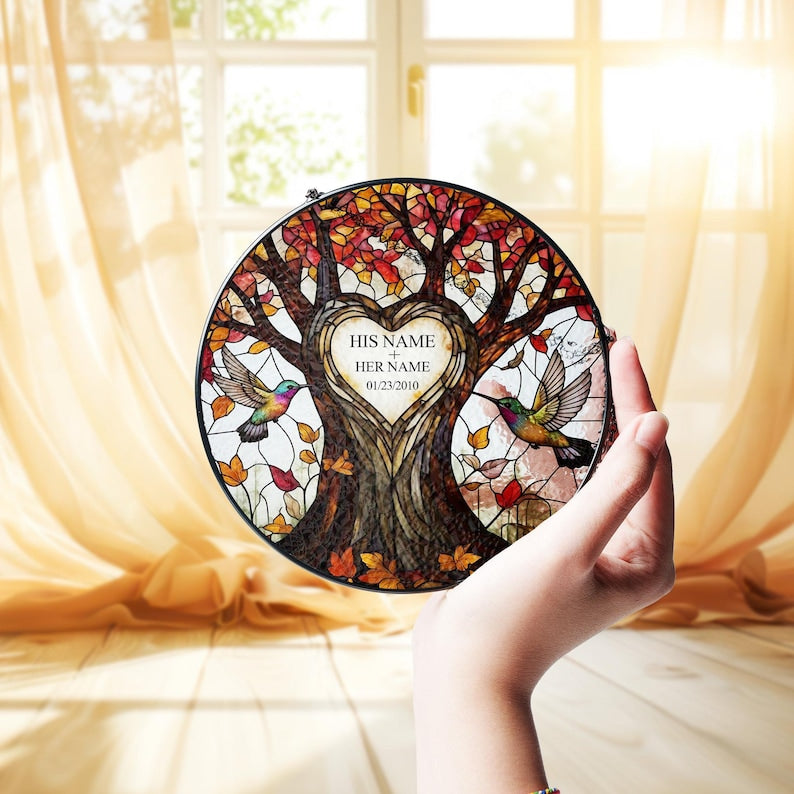 Personalized Tree of Life Glass Suncatcher Anniversary Gift