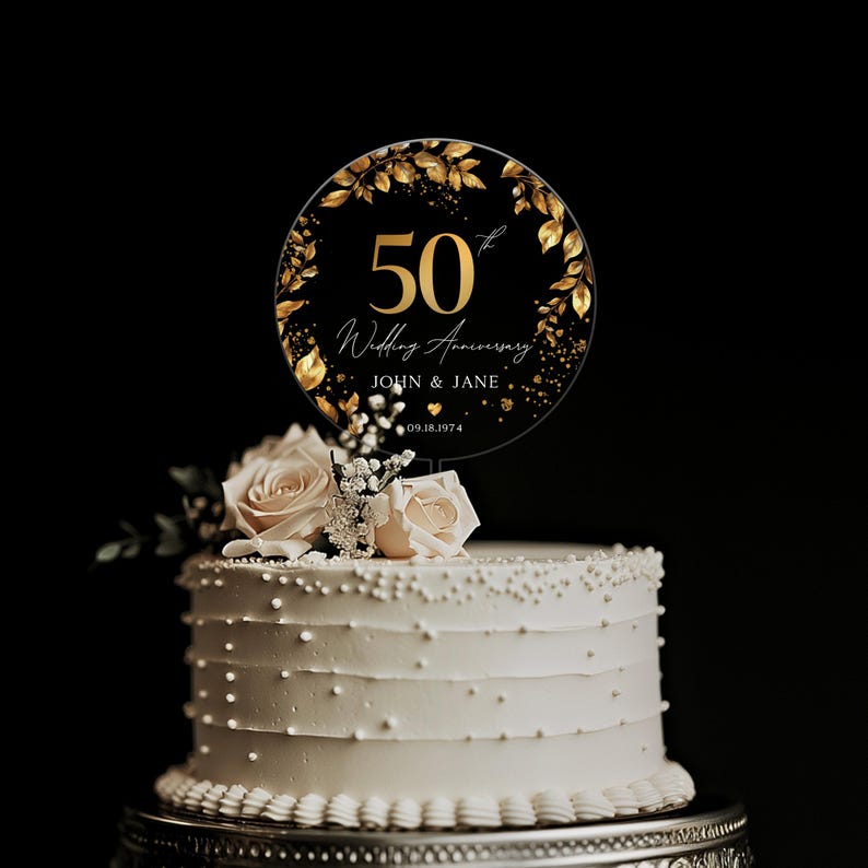 50th Anniversary Cake Topper, Gold Wedding Anniversary Cake Topper, Acrylic Cake Topper for Wedding, 50th Anniversary Gift, Anniversary Gift