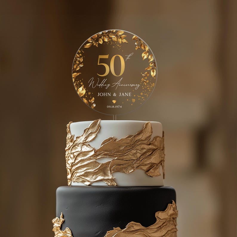 50th Anniversary Cake Topper, Gold Wedding Anniversary Cake Topper, Acrylic Cake Topper for Wedding, 50th Anniversary Gift, Anniversary Gift